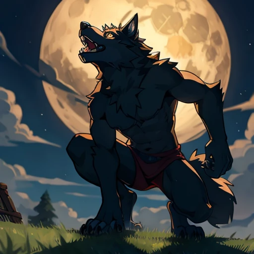 Werewolf, Digital, (Check shirt:1.3), (Torn Shirt:1.4), (Torn Pants:1.1), (shirtless:1.1)
, On all fours, Claws scratching the ground, Show off your teeth, (long dick:1.45), (erection:1.45), (pre-cum:1.9)
, Moonlight Forest, (Red Moon:1.2), full moon ,great physique,Strong arms, manly, bodybuilder
, (mens G-String:1.1), Black Werewolf, Side view, (Two people hugging a black-skinned human man:1.1)