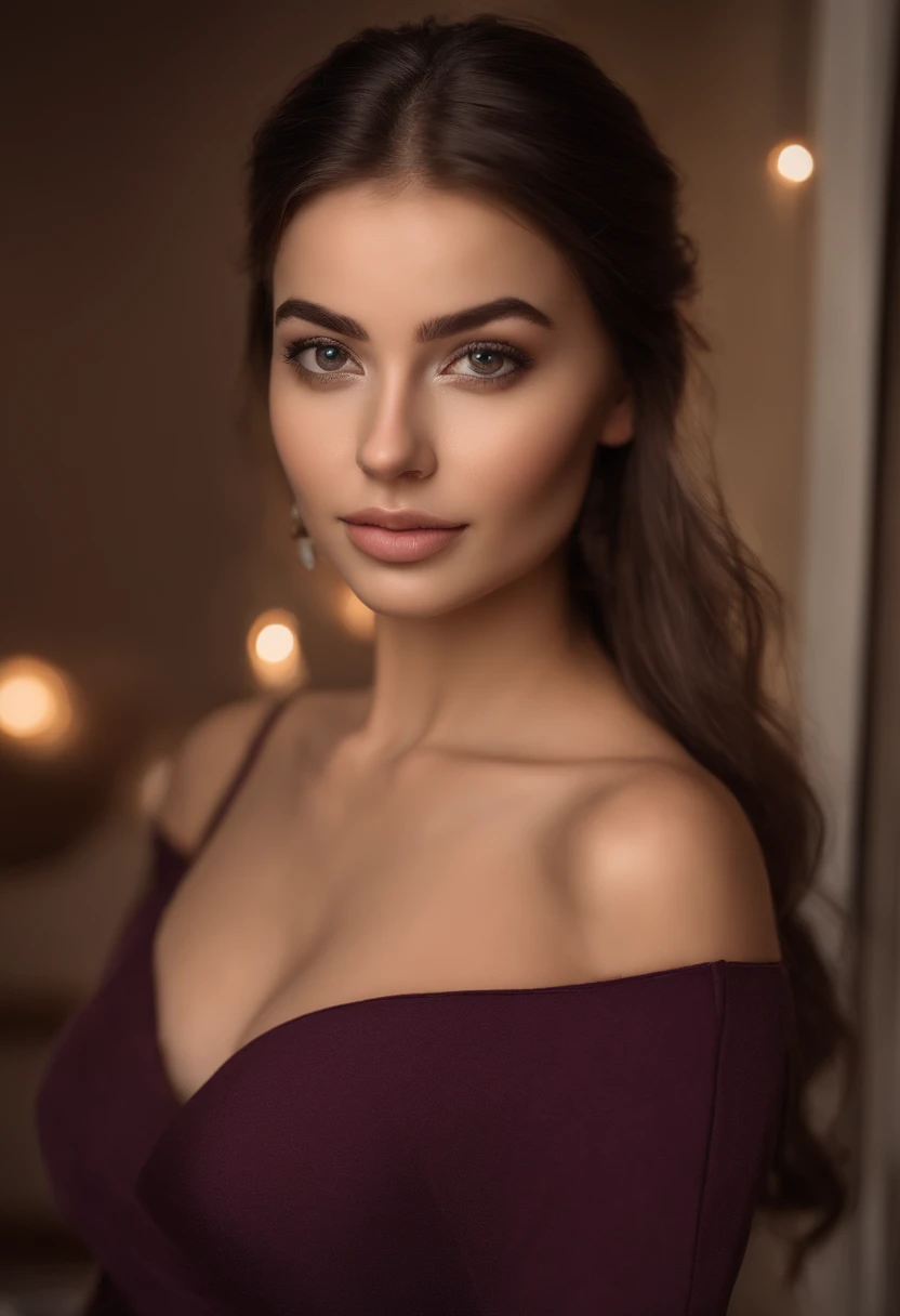 arafed woman fully , sexy girl with brown eyes, ultra realistic, meticulously detailed, portrait sophie mudd, brown hair and large eyes, selfie of a young woman, dubai eyes, violet myers, without makeup, natural makeup, looking directly at the camera, face with artgram, subtle makeup, stunning half body shot, looking at the camera as a naked nude selfie, medium to large size bust