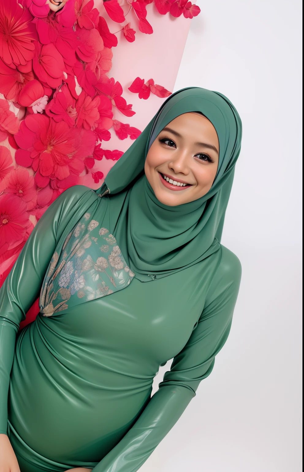 HIJAB MALAY GIRL, masutepiece, High quality, UHD 32K, Realistic face, Realistic skin feeling , A Japanese Lady, 8 , Little Gite and baby-like face, Women's Competition One-Piece Swimsuit, Sitting, itting open legs, Spread Leg, (((facials))), (((Smile))), (((flat chest))),