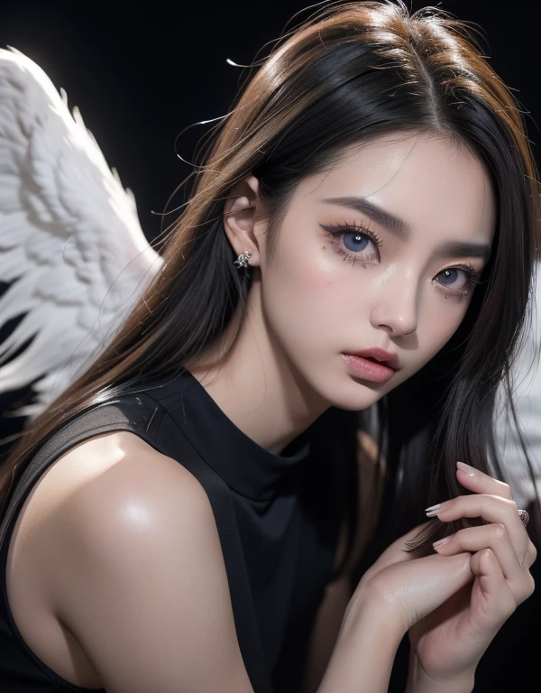 1girl , Half up-half down haircut, demon wings,-,
(realistic, photo-realistic:1.37),(8k, RAW photo, best quality, masterpiece:1.2), cute, ultra-detailed,heart-shaped pupils,physically-based rendering, ultra high res, looking at viewer,photorealistic,realistic, solo, photorealistic, best quality,extremely detailed face,extremely detailed eyes and face, beautiful detailed eyes,absurdres, incredibly absurdres,haunting smile,childish looks, best quality, masterpiece, portrait, a photography of a beautiful girl, detailed face, pov, (((depth of field))), pale and lustrous skin, (flat chest), neon glow, random background,
