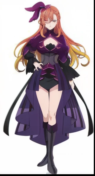 Female anime character wearing a purple dress and black boots, Gothic Maiden anime girl, anime goddess, a female anime character, marisa kirisame, dark sorceress fullbody pose, anime girl wearing a black dress, Liliana Vess, in dark purple robes, anime style like fate/Stay Night, Anime Character, shalltear from overlord