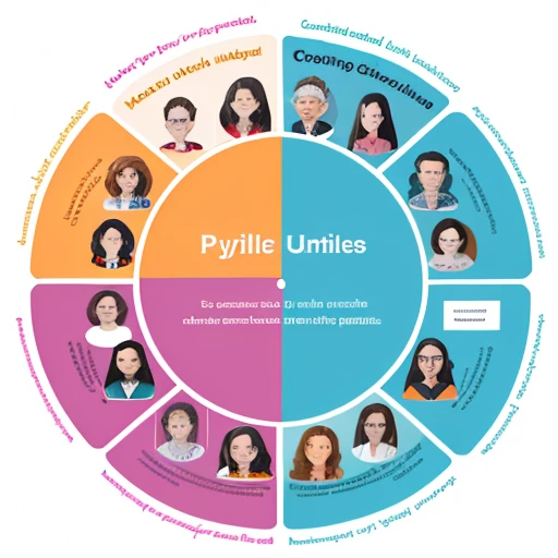 Create a step-by-step geometric figure on how to create Personas: creating fictitious user profiles based on demographic data, behavioral and psychographics to help understand users’ needs and wants.