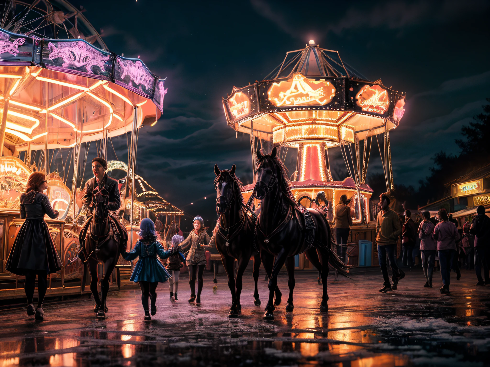 A mysterious amusement park in a surreal dreamscape, distorted reality with twisted roller coasters and floating carousels, a surreal sky blending day and night, an otherworldly environment evoking a sense of wonder and awe, Sculpture, clay modeling, surrealistic elements