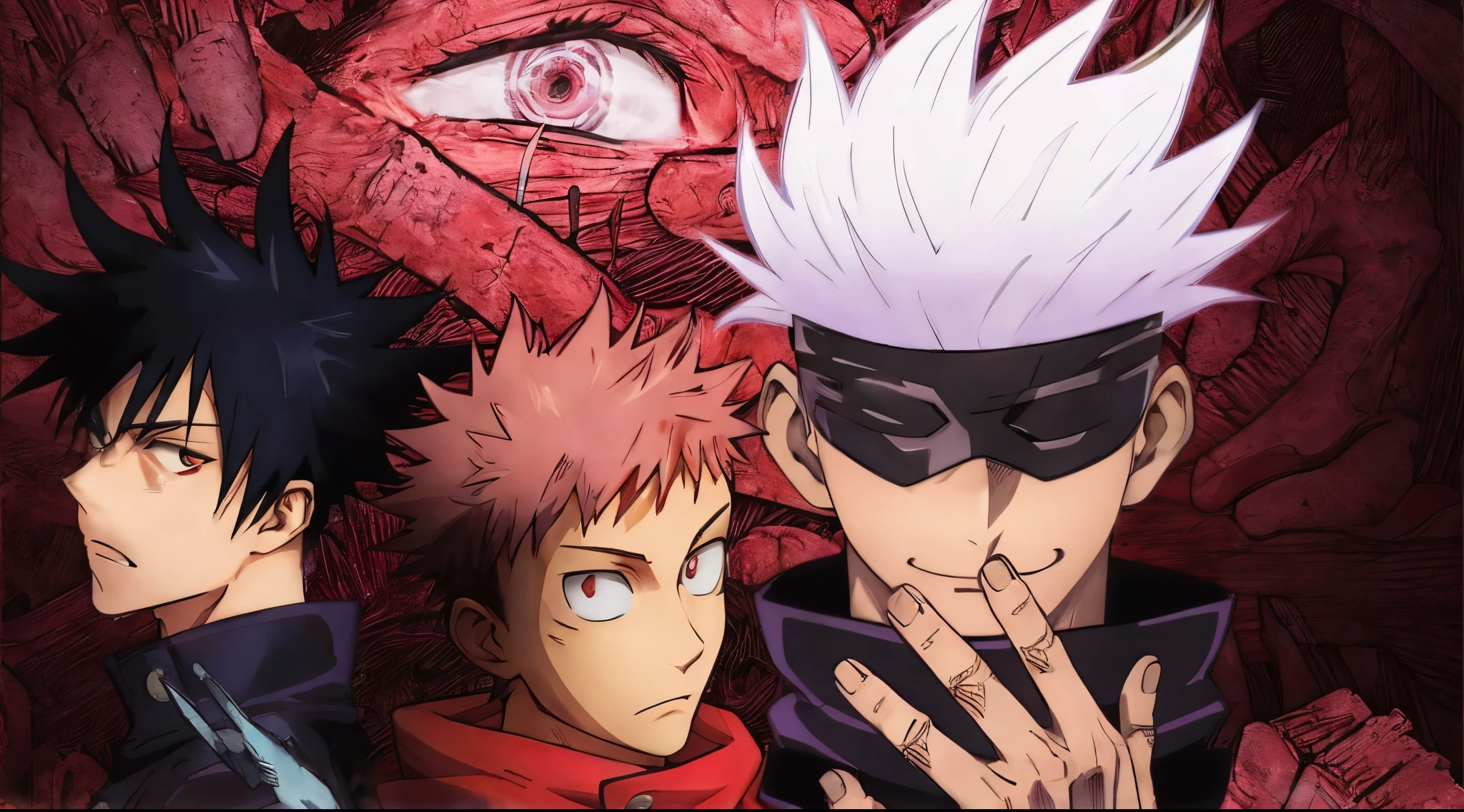 anime characters with red eyes and white hair standing in front of a red dragon, jujutsu kaisen, today's featured anime still, joker looks like naruto, key art anime sharp focus, joker as naruto, key visual, key anime visuals, screenshot from black clover, anime key art, trigun, screenshot from a 2012s anime
