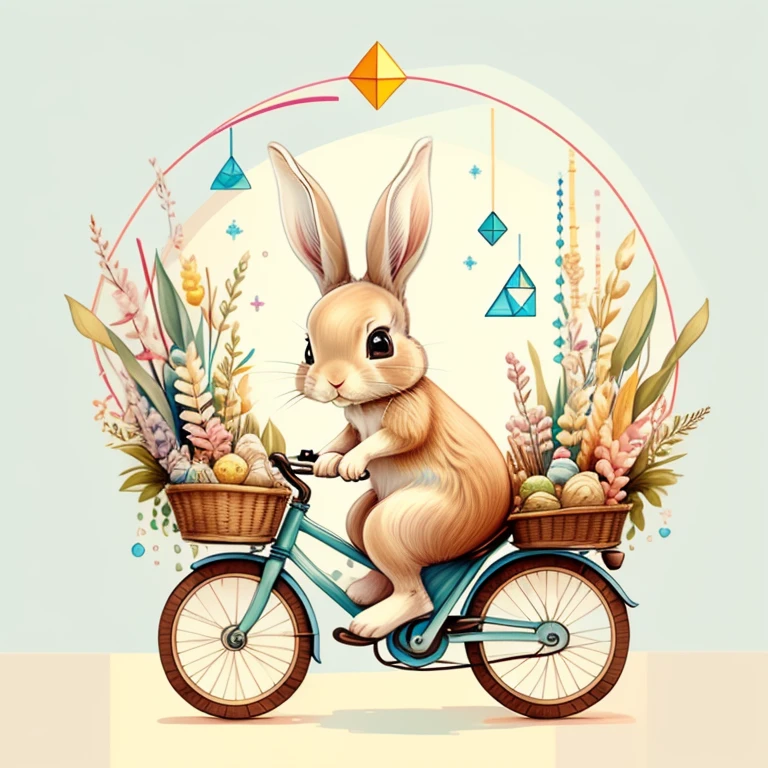 (cute  rabbit with cap ridding a bike), Munchkin ,Geometric multidimensional wall portrait, livro de arte, Tchibi,
Yang08k, Beautiful, Colouring,
Obras, of the highest quality, best quality, Arte Oficial, Beautiful and Aesthetic,