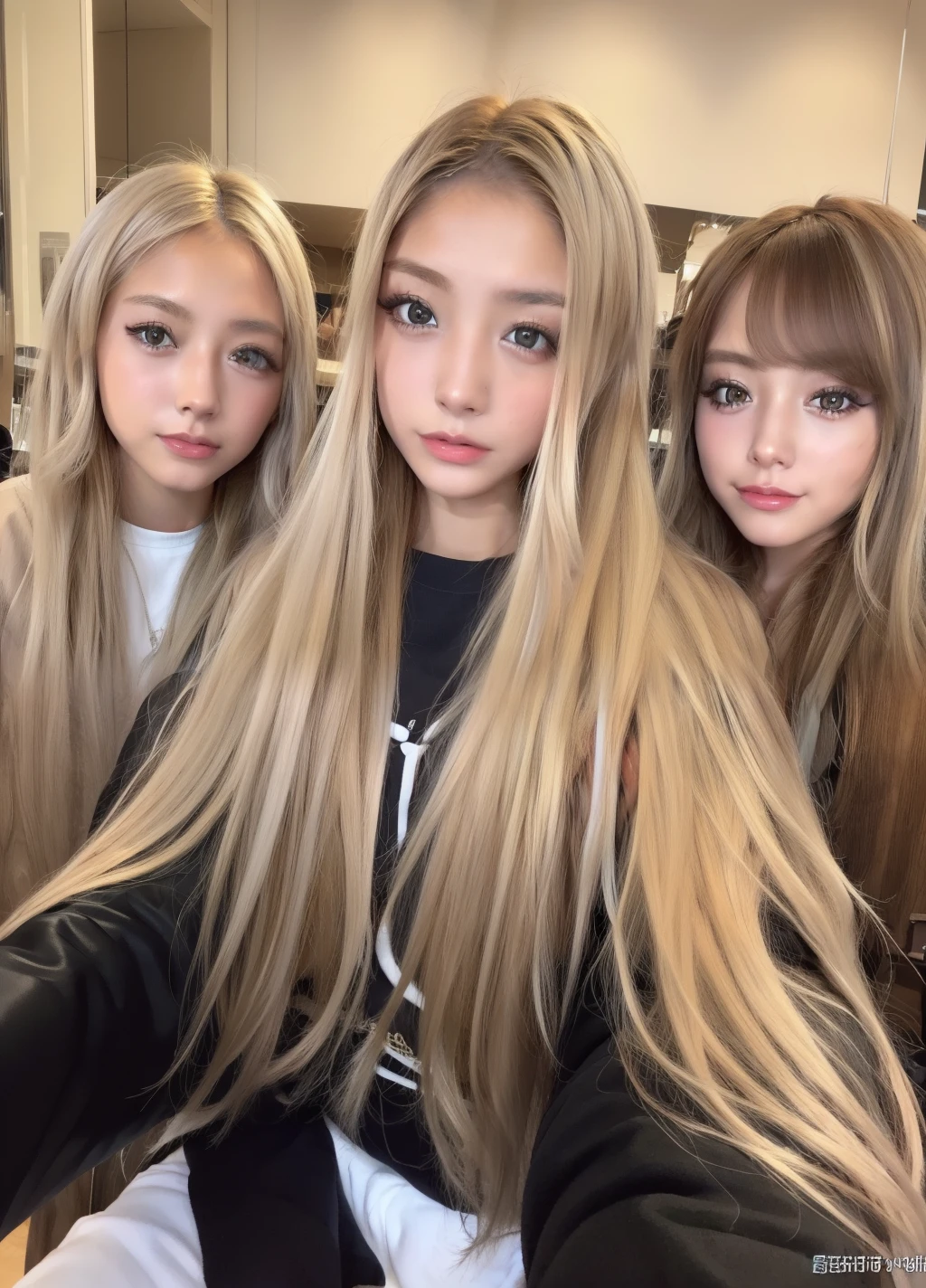 masterpiece、top-quality、highers、asian human、(Brown race)、Black skin、blonde hair、2girls、NDGE