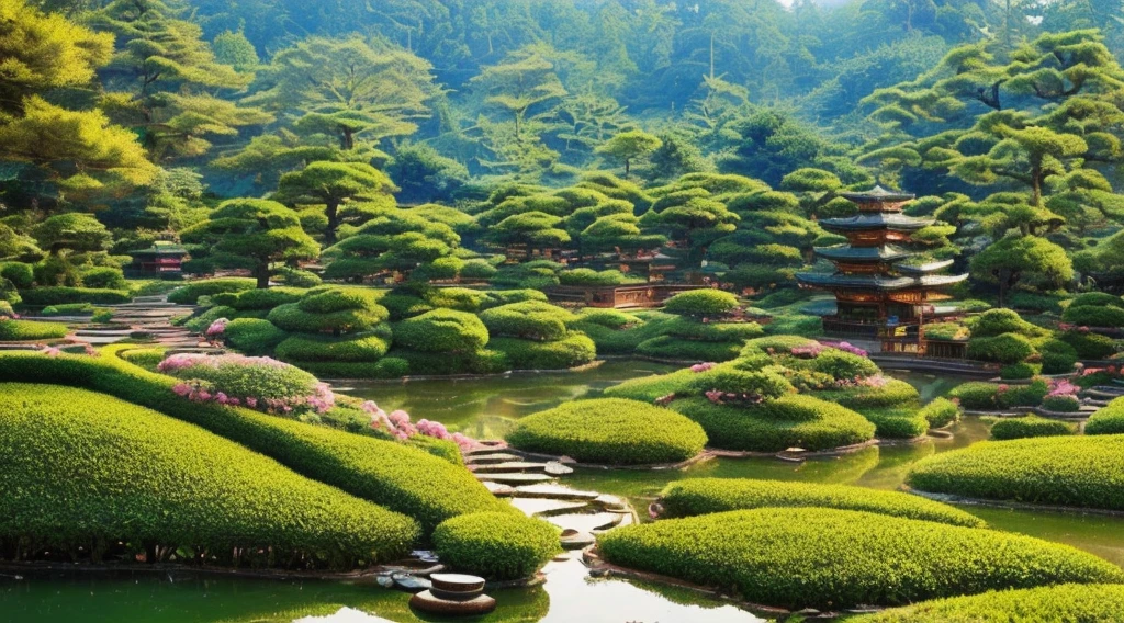 (Tea theme garden),ultra - detailed(tmasterpiece:1.2),Ultra-detailed artistic graphics,warm sound of tea,((Very huge and stacked on top of each other、Vibrant tea gardens,very intricate,extremly intricate)),teapot,teacup,Permeated with the fragrance of tea,The beauty of tea culture,High quality and detail。