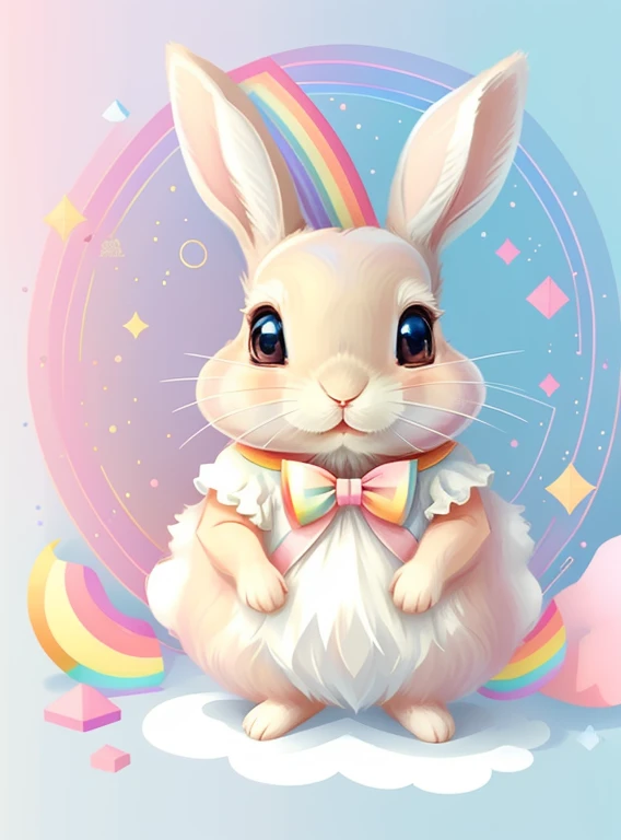 (cute baby rabbit with pink bow and a rainbow), Munchkin ,Geometric multidimensional wall portrait, livro de arte, Tchibi,
Yang08k, Beautiful, Colouring,
Obras, of the highest quality, best quality, Arte Oficial, Beautiful and Aesthetic,