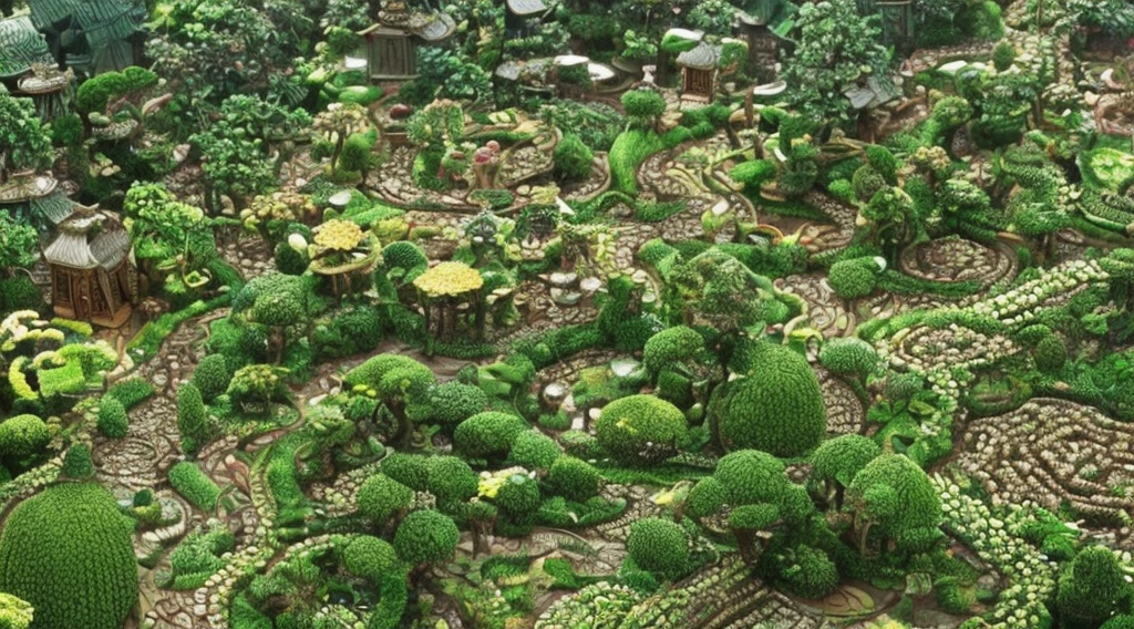 （Tea themed maze garden）,ultra - detailed(tmasterpiece:1.2),Ultra-detailed artistic graphics，warm sound of tea，((Very huge and stacked on top of each other、Vibrant tea gardens，very intricate，extremly intricate))，teapot，teacup，Permeated with the fragrance of tea，The beauty of tea culture，High quality and detail。