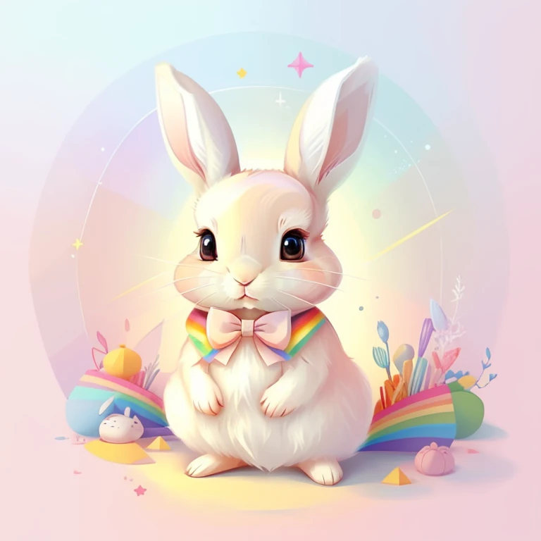 (cute baby rabbit with pink bow and a rainbow), Munchkin ,Geometric multidimensional wall portrait, livro de arte, Tchibi,
Yang08k, Beautiful, Colouring,
Obras, of the highest quality, best quality, Arte Oficial, Beautiful and Aesthetic,