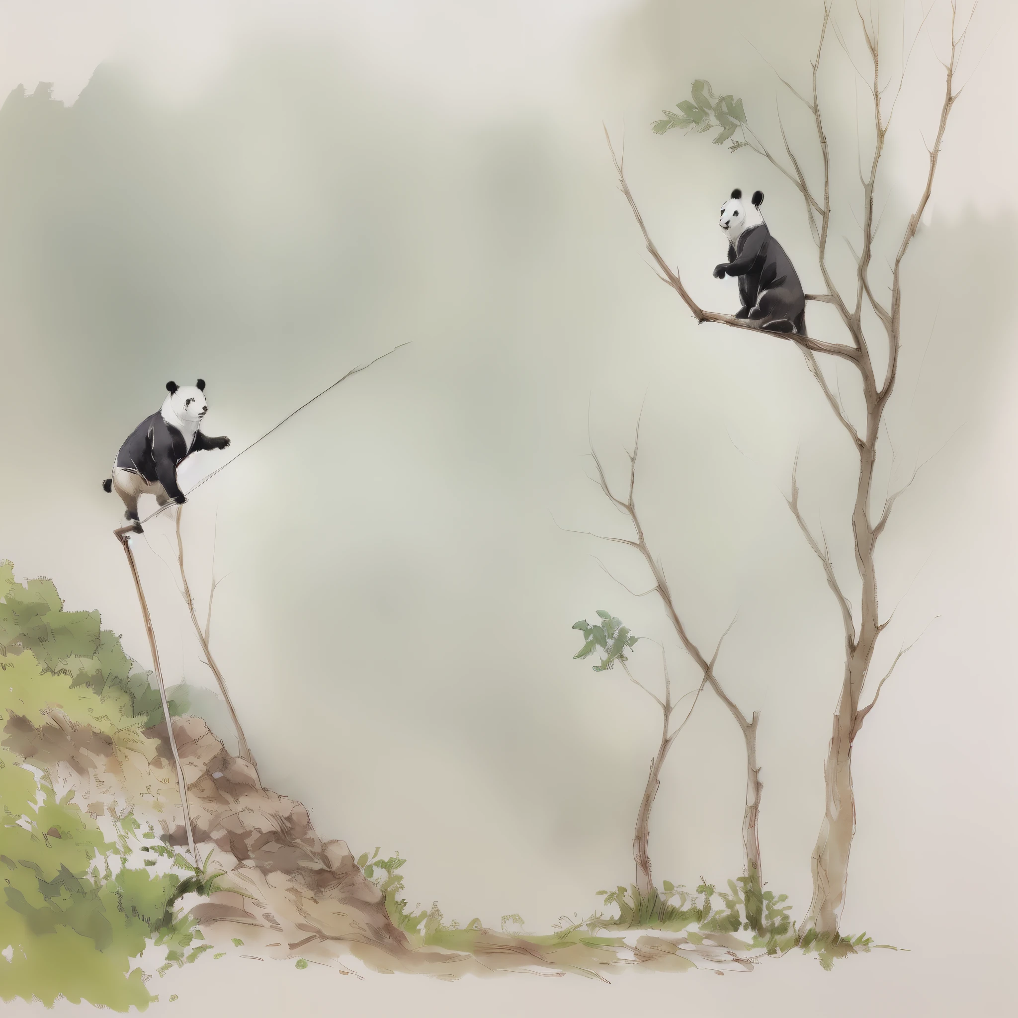 An obese panda tightrope walking