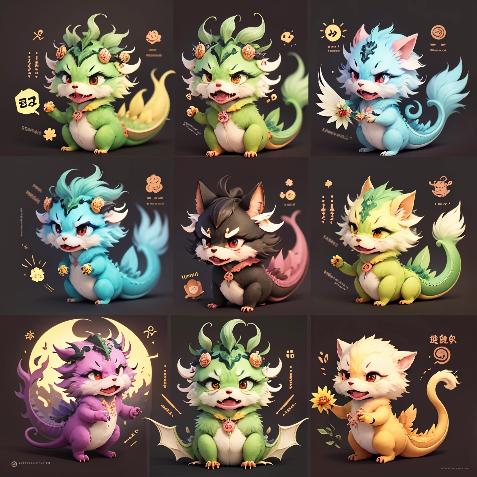 Six yellow cute Chinese dragon stickers,cute big breasts,Anthropomorphosaurus,expressioness,CRIT,Crying out loud,Lots of tears --auto --s2