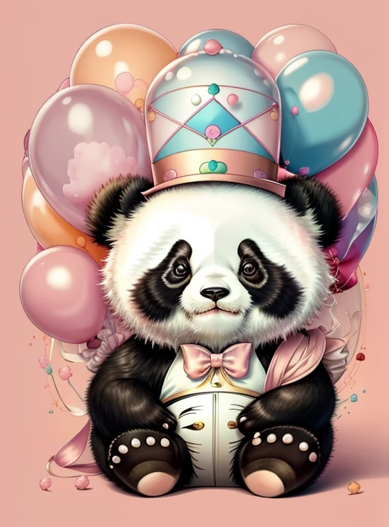 (cute baby panda with a pink top hat with ballons), Munchkin ,Geometric multidimensional wall portrait, livro de arte, Tchibi,
Yang08k, Beautiful, Colouring,
Obras, of the highest quality, best quality, Arte Oficial, Beautiful and Aesthetic,