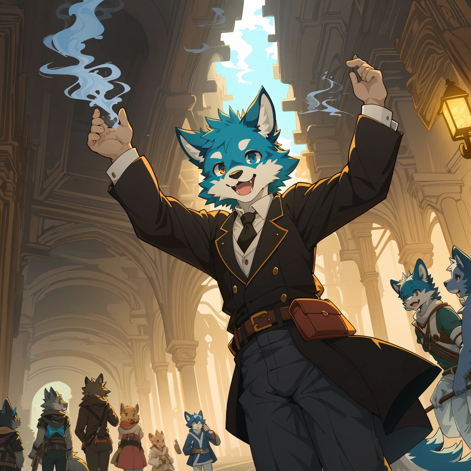 cover_page, highres, top quality, best quality, paid reward available, High-quality illustrations, unparalleled masterpiece, perfect artwork, absurdres, super high resolution, detailed background, Steam punk, Beautiful World Heritage, 6+boys, 6+girls, Happy, joyful(Photos of solo travelers)(kemono, furry anthro)cinematic lighting, dynamic angle,