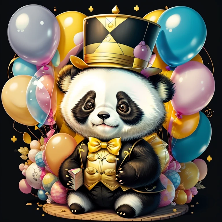 (cute baby panda with a yellow top hat with ballons), Munchkin ,Geometric multidimensional wall portrait, livro de arte, Tchibi,
Yang08k, Beautiful, Colouring,
Obras, of the highest quality, best quality, Arte Oficial, Beautiful and Aesthetic,