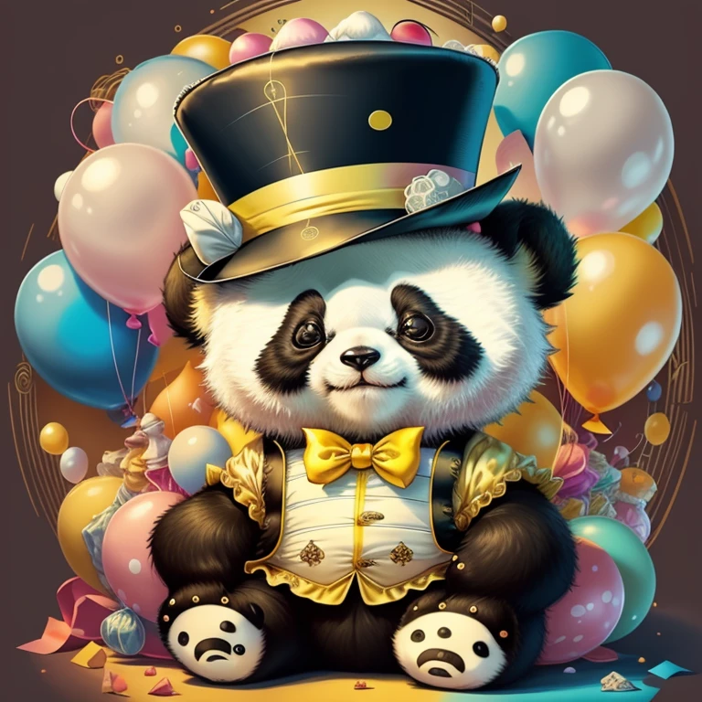 (cute baby panda with a yellow top hat with ballons), Munchkin ,Geometric multidimensional wall portrait, livro de arte, Tchibi,
Yang08k, Beautiful, Colouring,
Obras, of the highest quality, best quality, Arte Oficial, Beautiful and Aesthetic,