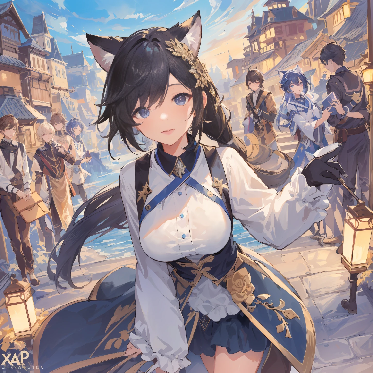 cover_page, highres, top quality, best quality, paid reward available, High-quality illustrations, unparalleled masterpiece, perfect artwork, absurdres, super high resolution, detailed background, Steam punk, Beautiful World Heritage, 6+boys, 6+girls, Happy, joyful(Photos of solo travelers)(kemono, furry anthro)cinematic lighting, dynamic angle,