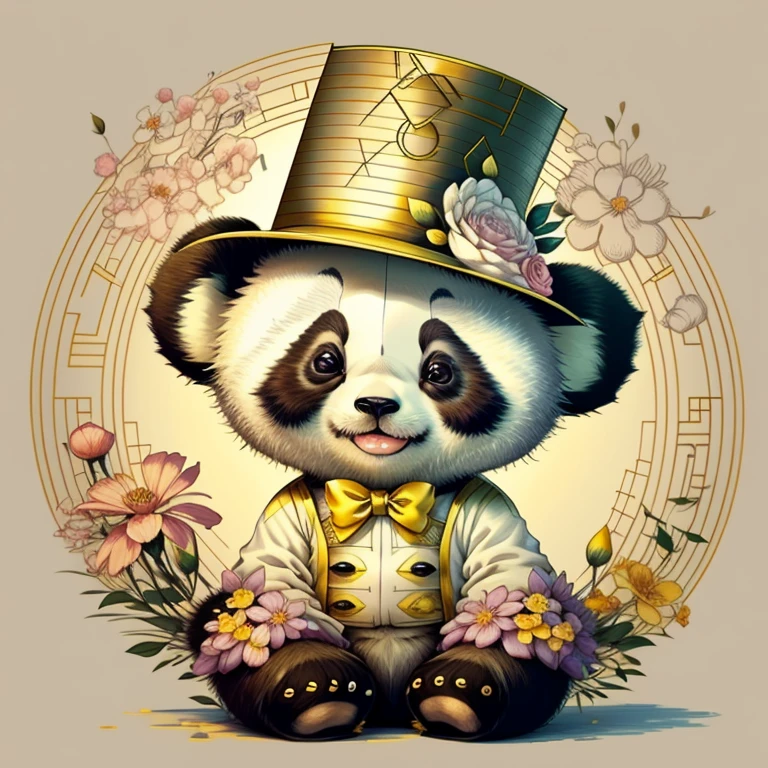 (cute baby panda with a yellow top hat with flowers), Munchkin ,Geometric multidimensional wall portrait, livro de arte, Tchibi,
Yang08k, Beautiful, Colouring,
Obras, of the highest quality, best quality, Arte Oficial, Beautiful and Aesthetic,