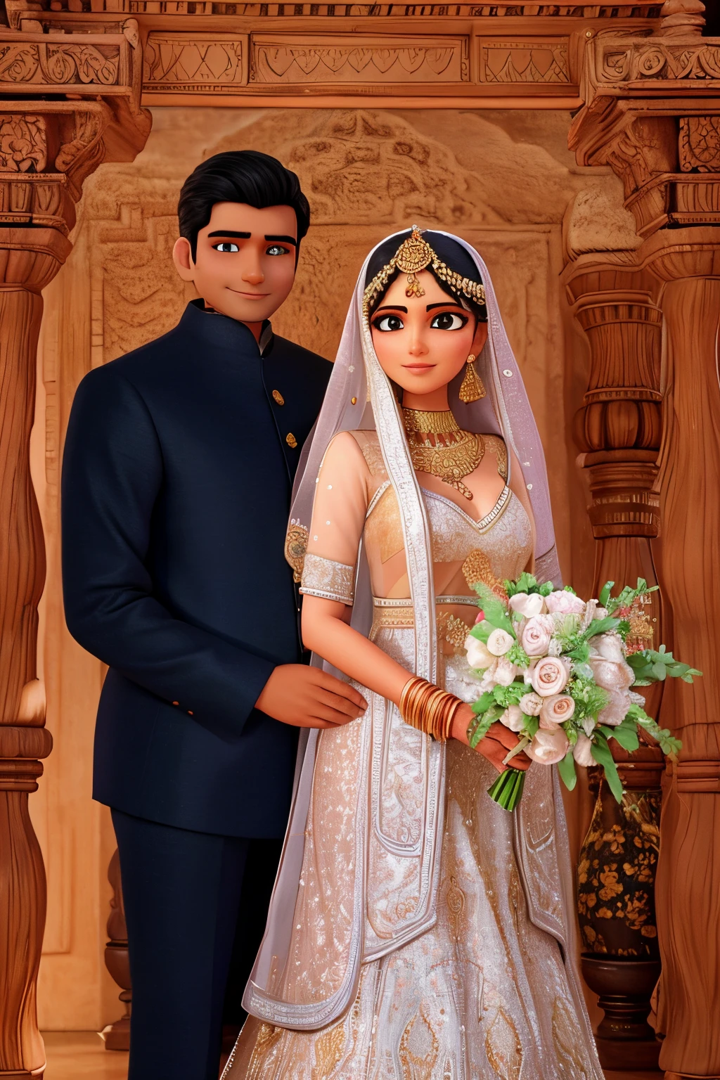 Indian bride beautiful couple high quality 3D