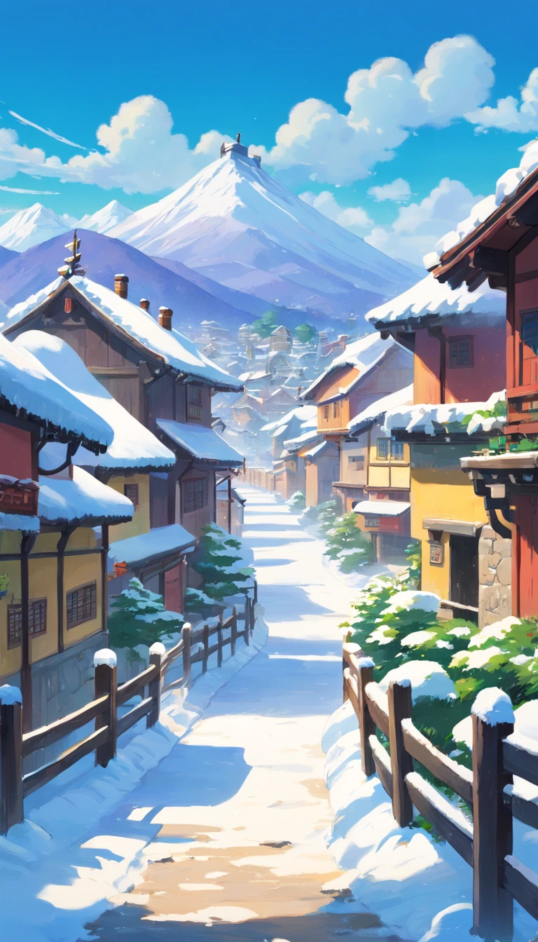 Snow scene of a village with fence and wooden fence, Chinese village, colorful wall, snow, snow, covered with snow, during snowfall, snowy winter, winter environment, (snow), snow snow, shooting, beautiful snow scene, beautiful winter area, snow scene, winter snow, high snow, sunny winter day, winter in the snow, snow, white, lady