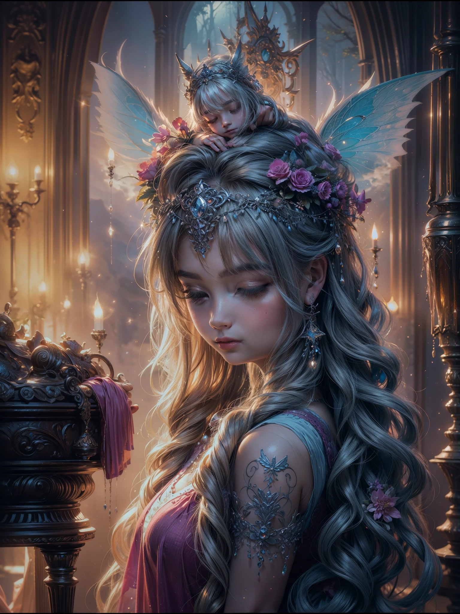 (best quality,ultra-detailed,realistic:1.37),(bright colors,soft lighting),(oil painting),(portraits),(sleeping girl),Pokémon,peaceful atmosphere,garden,soft bedding,sweet dream,flowers,clouds,gentle breeze,moonlight starry sky,comforting presence,adorable charm,dreamland,tranquility,lullaby,innocent expressions,lovely Pikachu,joyful dreams,carefree moments,peaceful sleep,magical ambiance,sleeping mask,colorful imagination,cuddly companion,magical dreams,dreamy surroundings,calm and serene,childhood memories,blissful rest,whispering trees,fairy tale land,magical creatures,melodies of nature,serenity of the night