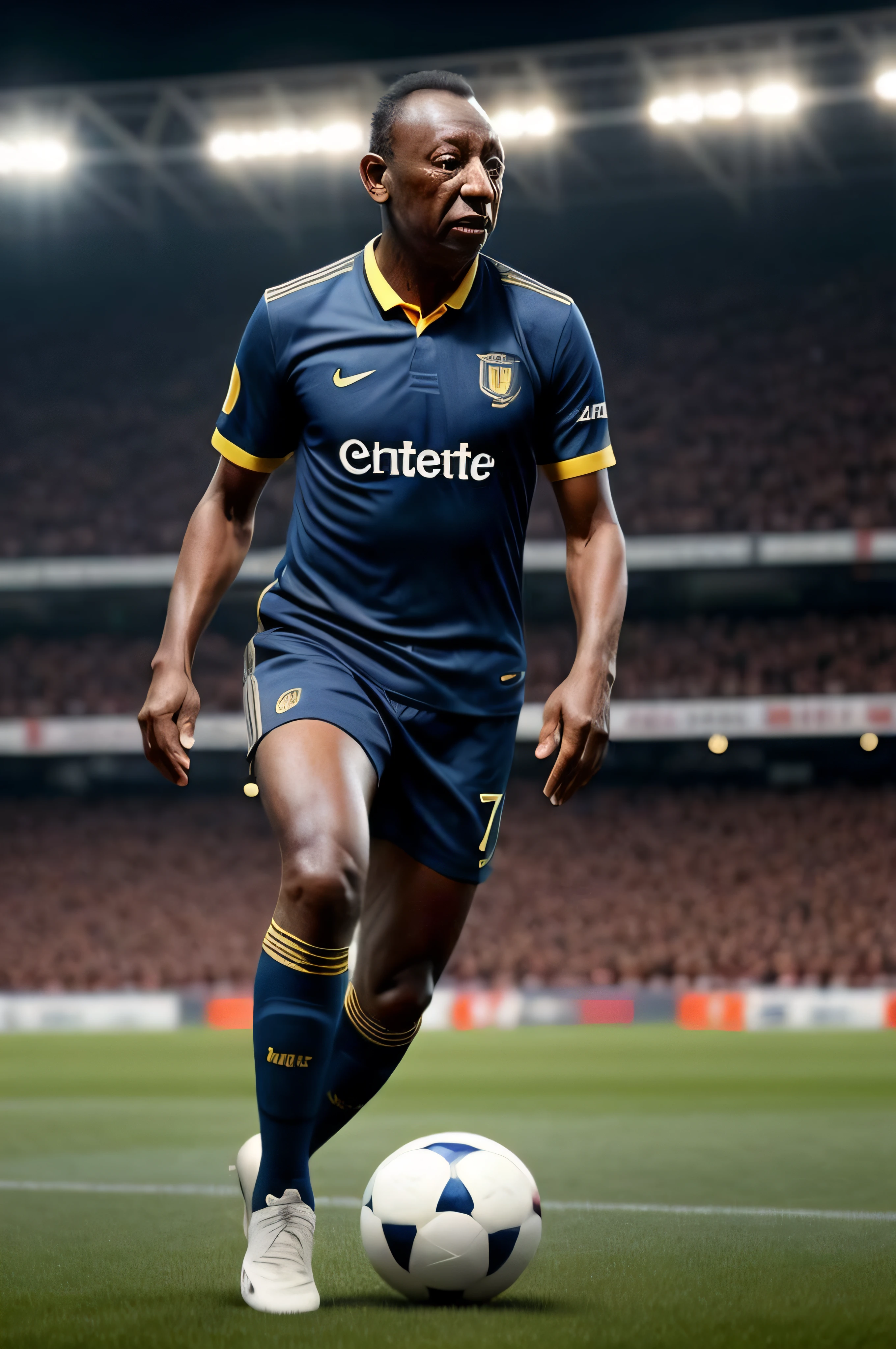 A man in a blue and yellow soccer uniform kicks a soccer ball, Otaiba Jefferson, 🚿🗝📝, edited, Inspired by Willian Murray, 🕹️ 😎 🔫 🤖 🚬, continuous, advertisement, View images in 8K resolution, 🐝👗👾, Unbiased presentation, Filed in Corona, The victor, obunga, firm