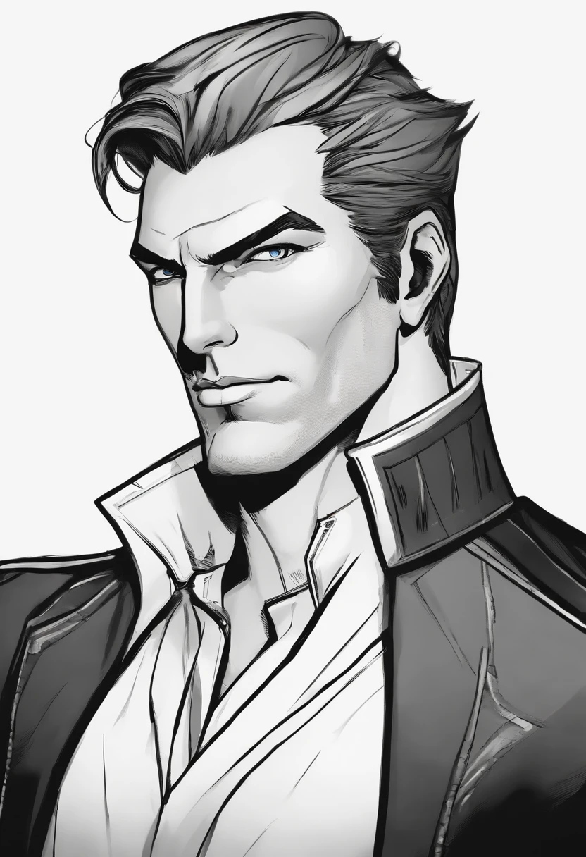 Handsome Jack leaning against a massive, sleek black vehicle, with a satisfied smirk on his face,Borderlands 2,Appearance: Handsome Jack from Borderlands
Description: Handsome Jack's appearance is distinctive and memorable, reflecting his larger-than-life personality. Here is a meticulous description of his physical features:
Facial Features:
- Face: Handsome Jack has a well-defined and angular face. His facial structure is sharp, with chiseled cheekbones and a prominent jawline.
- Eyes: His eyes are a piercing blue color, often described as icy or intense. They are framed by well-groomed eyebrows and have a calculating and observant gaze.
- Facial Hair: Handsome Jack is typically seen with a clean-shaven face, emphasizing the sharpness of his facial features.
Hair:
- Style: His hair is styled in a slicked-back manner, appearing well-groomed and meticulously maintained.
- Color: His hair is a striking shade of blonde, often described as a vibrant golden hue. It accentuates his charismatic and confident aura.
Attire:
- Clothing: Handsome Jack is often seen in a sharp and stylish outfit that exudes a sense of authority and sophistication. He favors tailored suits in dark colors such as black or charcoal gray, with intricate patterns or subtle detailing.
- Accessories: He adorns himself with accessories that showcase his wealth and power. This may include a sleek tie, cufflinks, and a high-end wristwatch. He may also wear a signature Hyperion mask, which is a white mask with a sinister grin, symbolizing his role as the CEO of Hyperion Corporation.
Physical Build:
- Height: Handsome Jack is of average to slightly above-average height, standing around 5'11'' to 6'0'' (180-183 cm).
- Physique: He possesses a lean and athletic build. While not exceptionally muscular, his physique suggests a level of physical fitness and agility.
Overall, Handsome Jack's appearance reflects his charismatic and confident nature. His sharp facial features, intense blue eyes, and meticulously styled hair contribute to his striking and memorable presence. Combined with his fashionable attire, he presents himself as a figure of power and authority.
Forehead: Handsome Jack's forehead is smooth and slightly rounded, with no prominent lines or wrinkles. It appears relatively proportionate to the rest of his face.
Eyebrows: He has well-defined eyebrows that are groomed and neatly shaped. They are medium in thickness and arched, adding to his expressive and intense gaze. The color of his eyebrows matches his hair color, a vibrant shade of blonde.
Eyes: Handsome Jack's eyes are one of his most striking features. They are a piercing, vibrant blue color, often described as icy or intense. His eyes have a sharp, calculating gaze that can be both captivating and unnerving. The irises stand out prominently against the white of his eyes.
Nose: He has a straight and well-defined nose that complements the angular and sharp features of his face. It is neither too small nor too large, appearing proportionate with the rest of his facial structure. The bridge of his nose is straight, leading to a slightly rounded tip.
Cheekbones: Handsome Jack possesses prominent and defined cheekbones that add a sense of structure and angularity to his face. They are high and well-sculpted, giving his face a distinct and commanding appearance.
Jawline: His jawline is strong and chiseled, adding to his overall rugged and authoritative look. It is well-defined, with a squared-off shape that accentuates the masculinity of his face. The jawline connects seamlessly with his neck.
Lips: Handsome Jack has medium-sized lips that are usually seen in a neutral or slightly smirking expression. They are neither too thin nor too full, striking a balance between refinement and confidence.
Chin: His chin is well-defined and slightly pointed, adding to the sharpness and angularity of his facial structure. It complements his overall handsome and charismatic appearance.
Skin: Handsome Jack's skin appears smooth and well-maintained. It has a fair complexion, often described as having a healthy glow.
His face is adorned by a mask that was grafted directly according to his previous face. He wears it because his normal face was branded with the Vault Symbol when the first Vault was opened in Pandora., Male