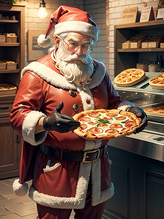 Santa Claus working at a pizza shop、antique, Victorian, Line drawing