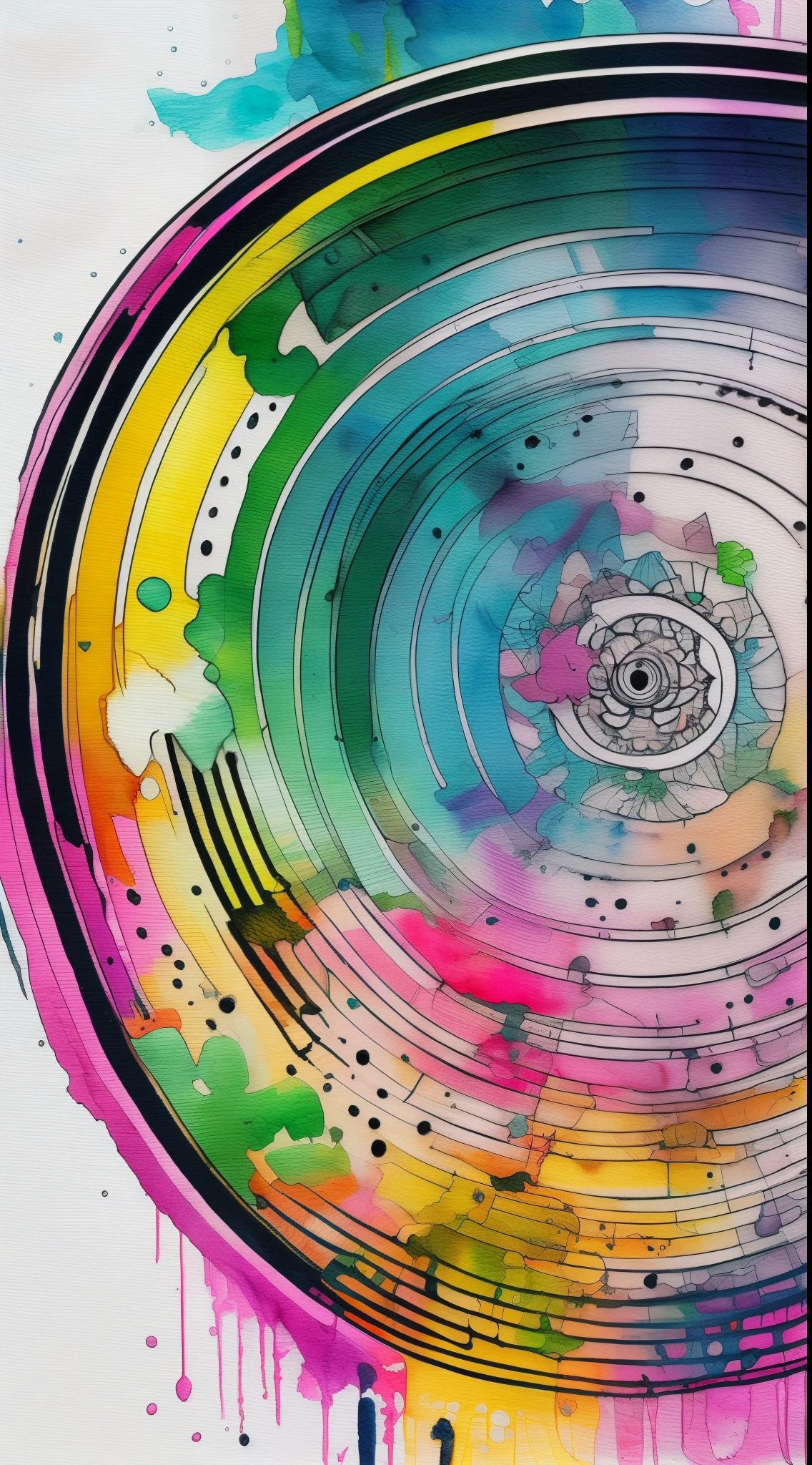 grunge rainbow Black and White, music note and Ink Splatter paper Line Art Doodle Watercolor Hyper Realistic Intricate Detail, hyper realistic, intricate detail, watercolor, painting, v_model: v4 --auto --s2