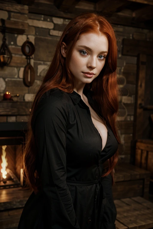 25 year old woman, redhead, freckles on her face, full body, sitting, detailed eyes, natural lips, medium breasts, dressed as a witch in a sensual pose, best quality, ultra-detailed, fine detail, high resolution, 8K, perfect dynamic composition .