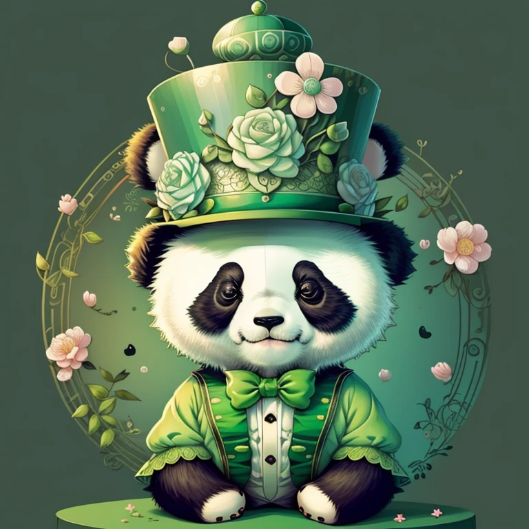 (cute baby panda with a green top hat with flowers), Munchkin ,Geometric multidimensional wall portrait, livro de arte, Tchibi,
Yang08k, Beautiful, Colouring,
Obras, of the highest quality, best quality, Arte Oficial, Beautiful and Aesthetic,