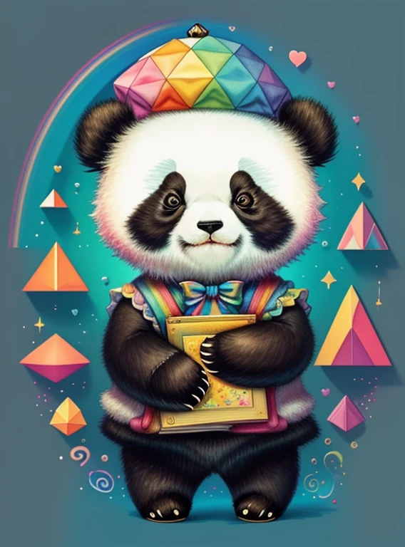 (cute  panda with a beret and rainbows), Munchkin ,Geometric multidimensional wall portrait, livro de arte, Tchibi,
Yang08k, Beautiful, Colouring,
Obras, of the highest quality, best quality, Arte Oficial, Beautiful and Aesthetic,