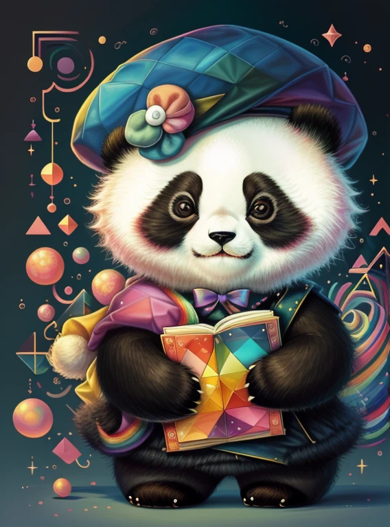 (cute  panda with a beret and rainbows), Munchkin ,Geometric multidimensional wall portrait, livro de arte, Tchibi,
Yang08k, Beautiful, Colouring,
Obras, of the highest quality, best quality, Arte Oficial, Beautiful and Aesthetic,