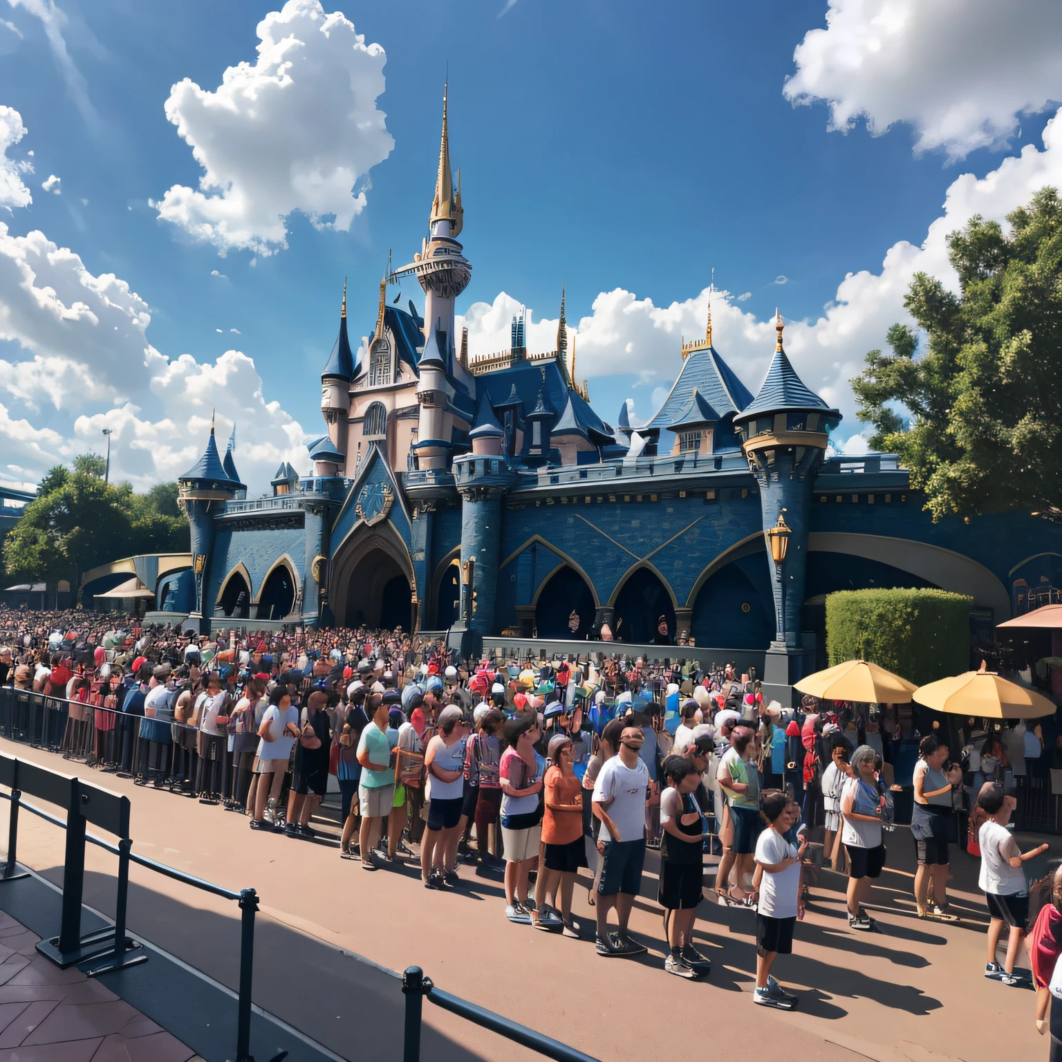 2 hour long line at theme park, Line up in an orderly manner, (masutepiece), (Best Quality), (ultra high detail)