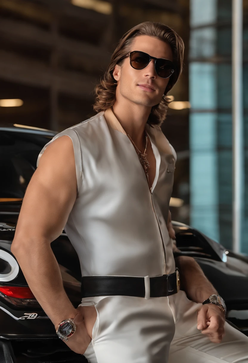 A photo of Sterling at an exclusive rooftop pool party, surrounded by fellow socialites and breathtaking city views.,original,Max “Velocity” Sterling, a fictional Formula One champion, is the epitome of speed and charisma on the racetrack. With a sharp, athletic build, his appearance is as flashy as his driving style, often seen in custom racing gear emblazoned with bold logos and his trademark lightning symbol. His hair is styled with the same carefree audacity that he shows behind the wheel, and his confident, roguish smile has made him a heartthrob in the international racing scene. , male