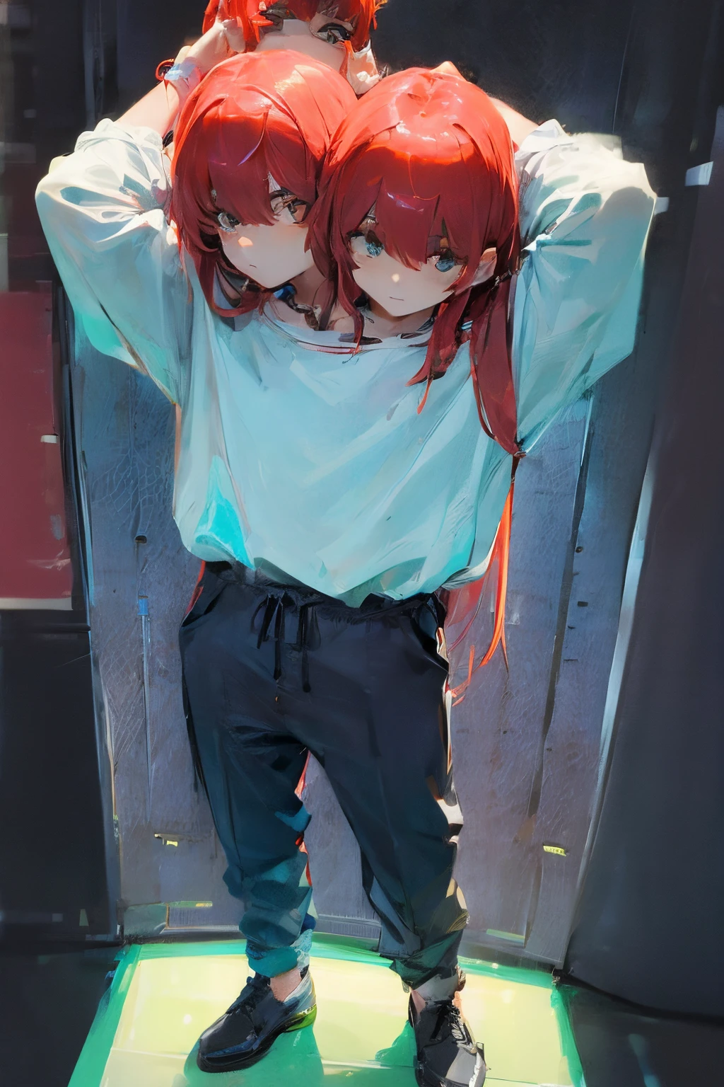 (2heads:1.8),1boy, 1girl, male female couple, age 32, standing