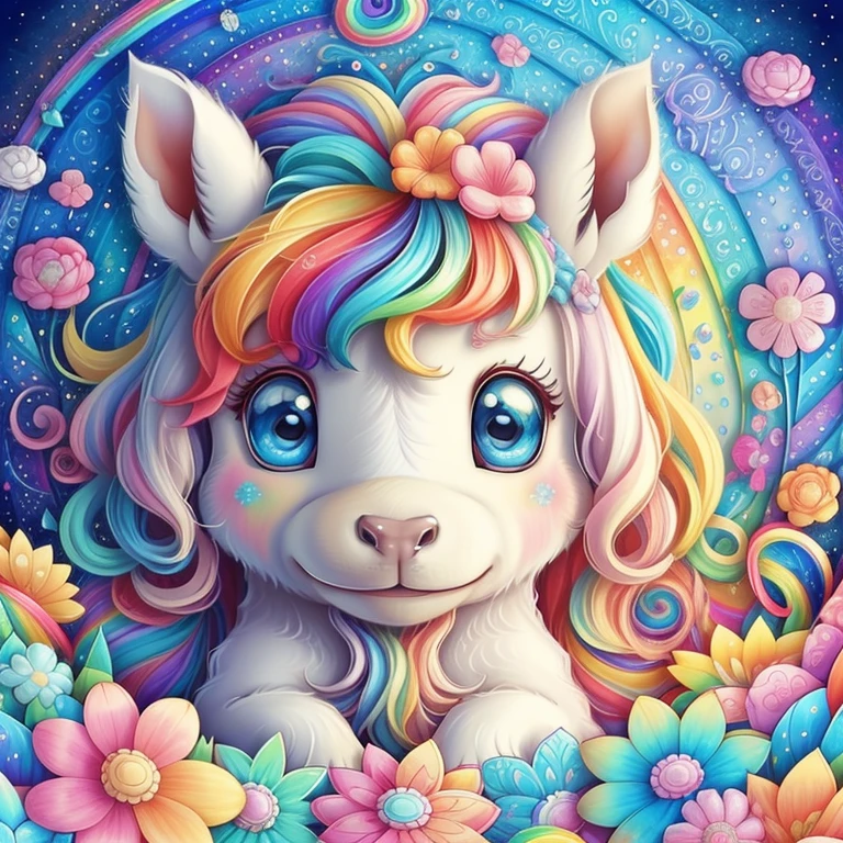 (cute baby pony with a rainbows and flowers), Munchkin ,Geometric multidimensional wall portrait, livro de arte, Tchibi,
Yang08k, Beautiful, Colouring,
Obras, of the highest quality, best quality, Arte Oficial, Beautiful and Aesthetic,
