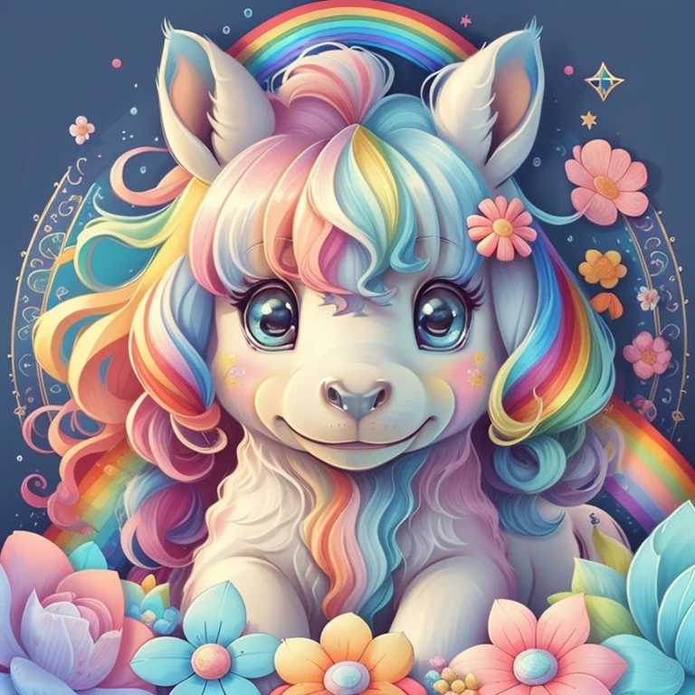 (cute baby pony with a rainbows and flowers), Munchkin ,Geometric multidimensional wall portrait, livro de arte, Tchibi,
Yang08k, Beautiful, Colouring,
Obras, of the highest quality, best quality, Arte Oficial, Beautiful and Aesthetic,