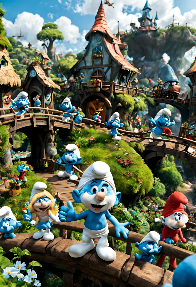(Best quality,4K,A high resolution,ultra - detailed,actual:1.2),(Smurfs theme park),(smurf train