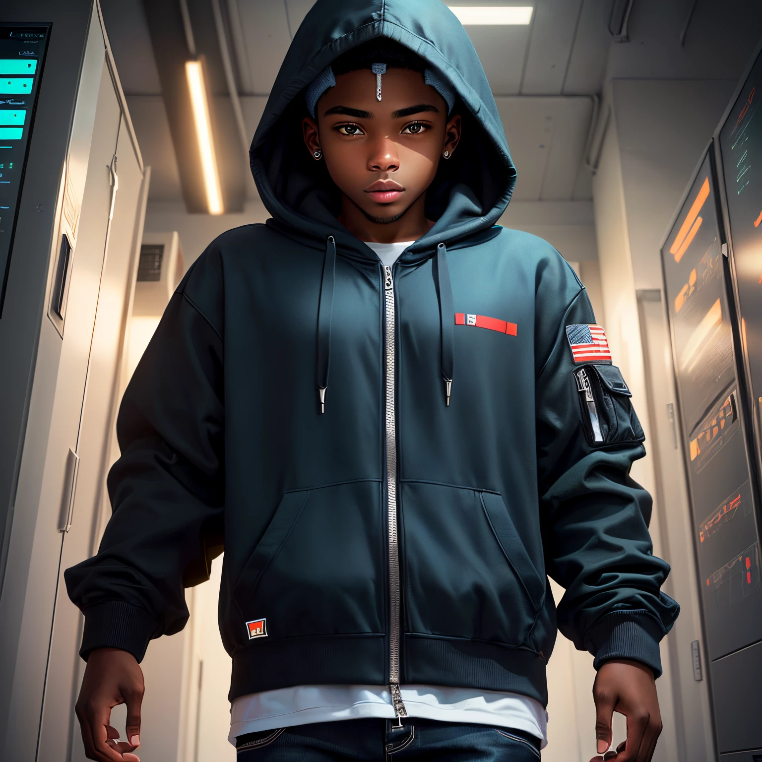 Black boy hoodie binary matrix hacker