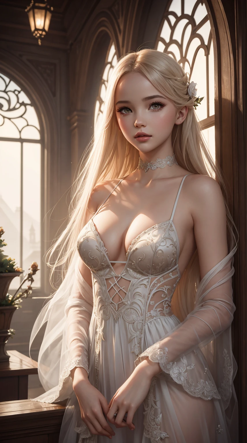 Dove Cameron,  Korsett Weihnachten sexy Kleidung, vor dem Weihnachtsbaum stehen, Character Portrait, 3 9 9 0 s, kurzes Haar, kompliziert, elegant, Highly detailed, Digitale Malerei, ArtStation, Konzeptzeichnung, glatt, Scharfer Fokus, Illustration, Bild von Wlop, Charlie Bowater und Alexandra Fomina