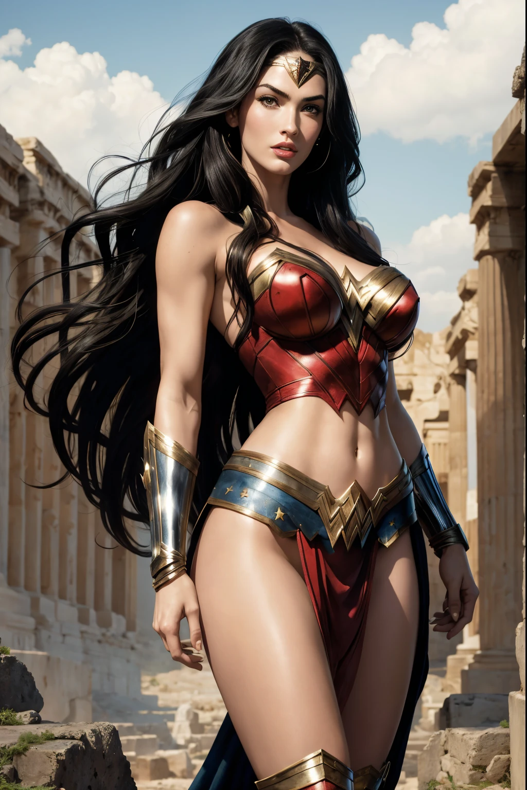 Wonder wonder woman posing in front of ancient ruins - SeaArt AI