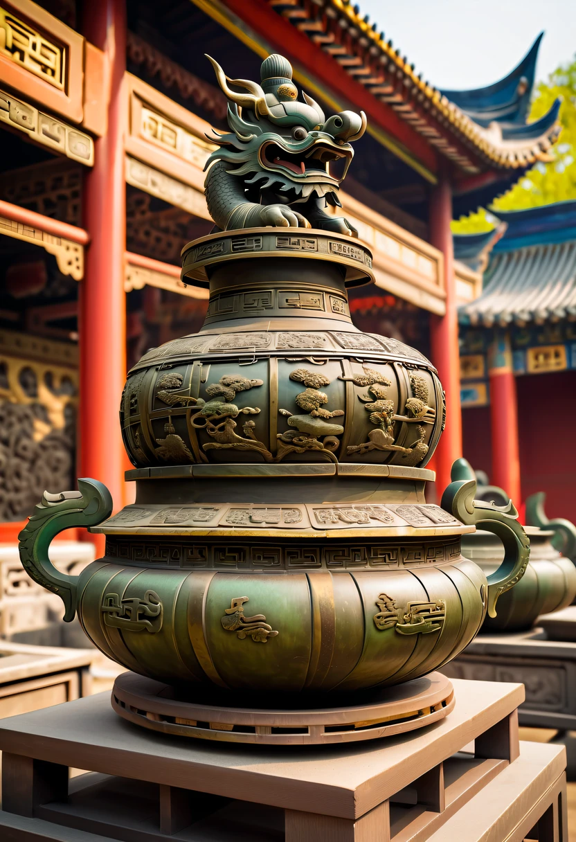 (Best quality,4K,A high resolution,ultra - detailed,actual:1.2),Ancient Chinese Bronze Theme Park,Ancient Chinese bronzes