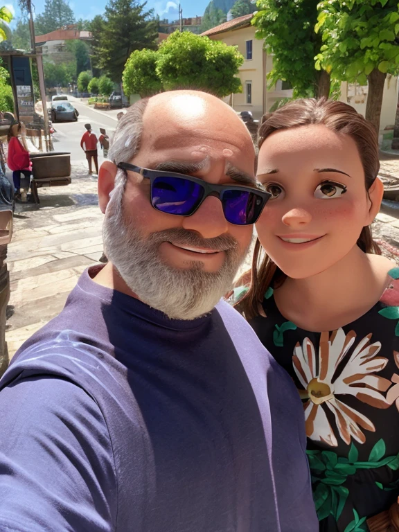 Man without hair and woman with Brown hair take a self