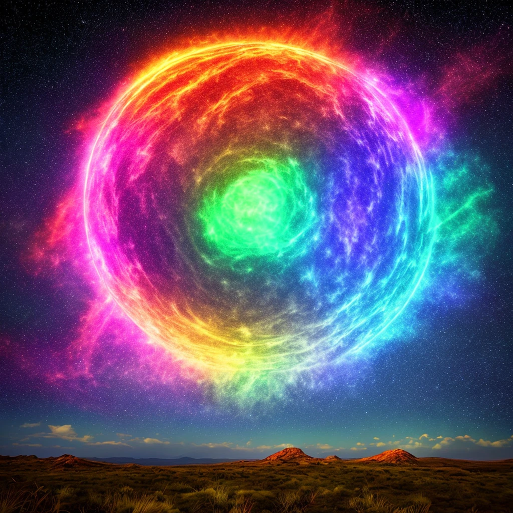 neon earth flare round rainbow space