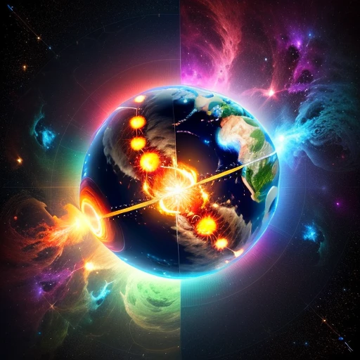 Earth neon pefect spherical space rainbows science explosive