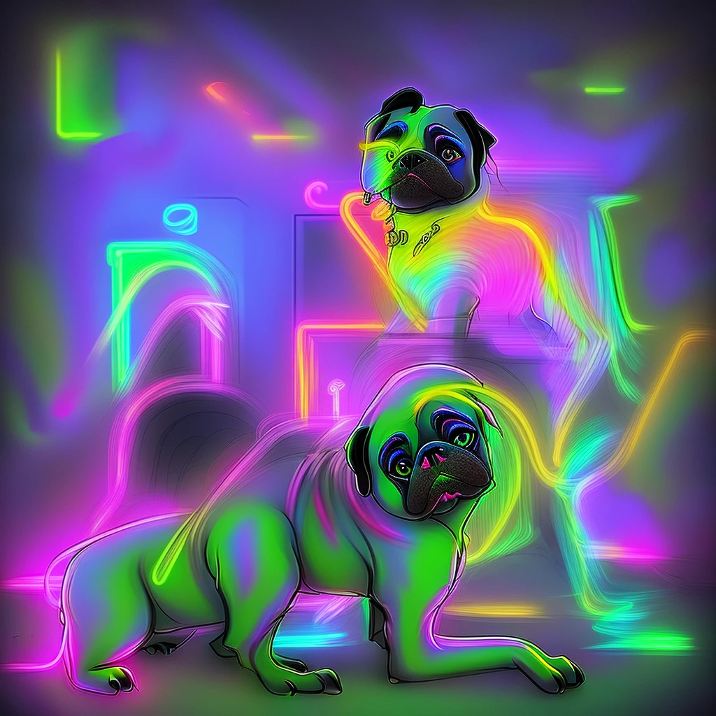 Neon space rainbow pug dog