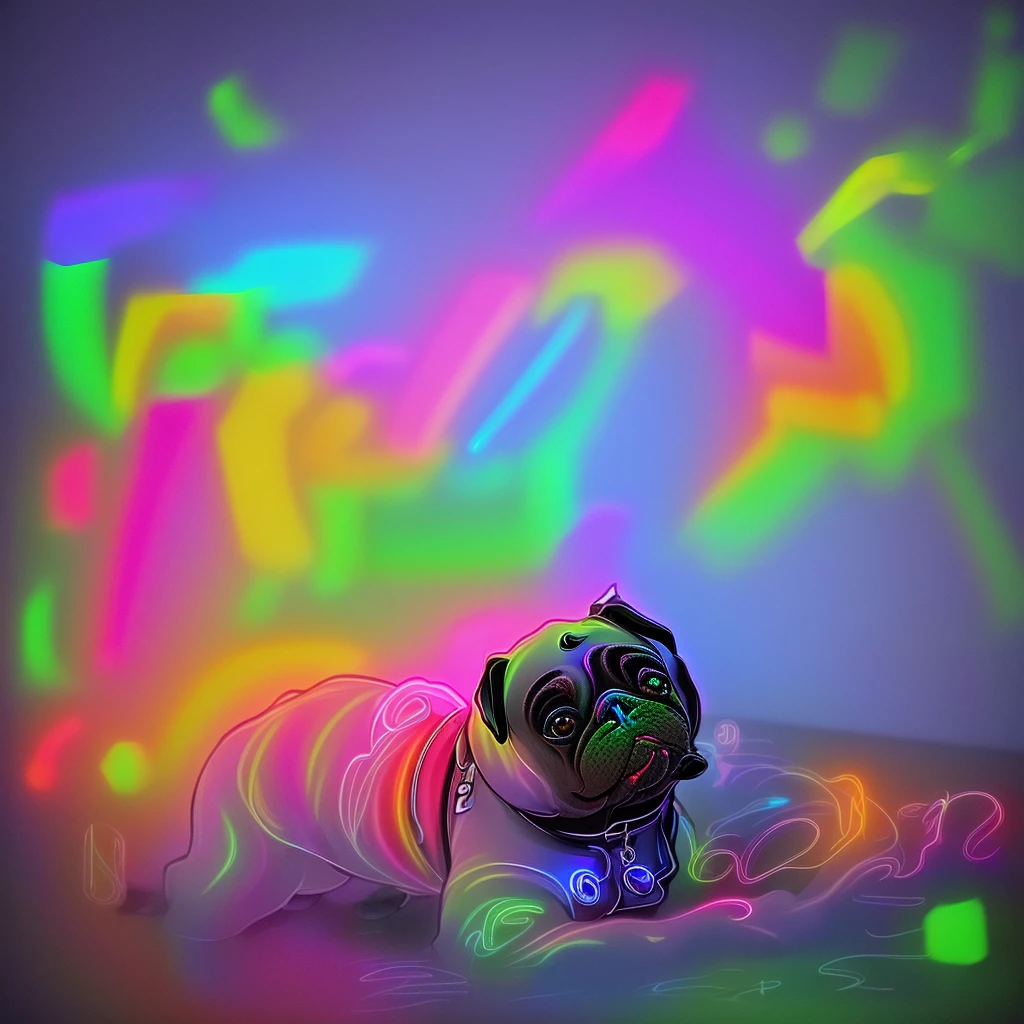 Neon space rainbow pug dog