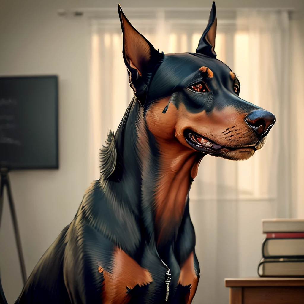 Doberman with a erect