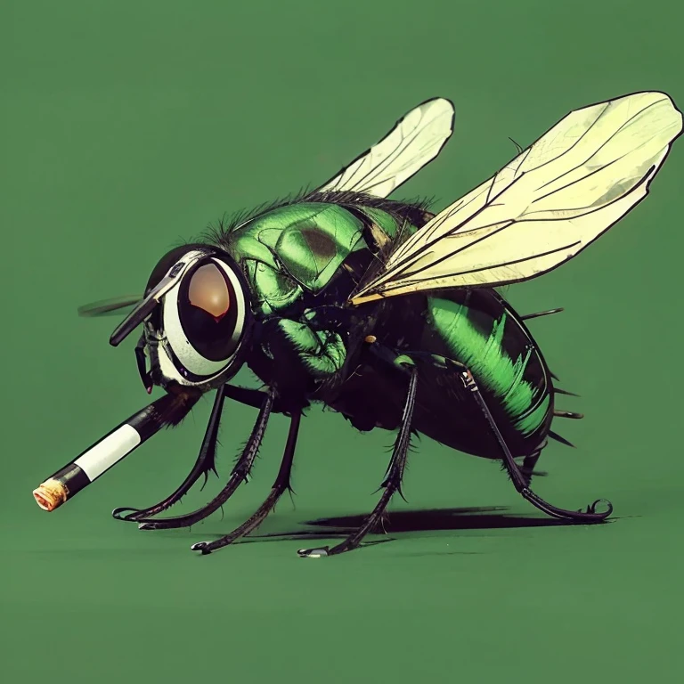 Fly with a cigarette, Maximum realism, red-eyes